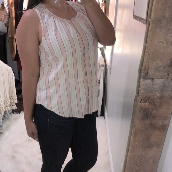 Lucky brand large striped button down cotton top - Picture 2 of 7